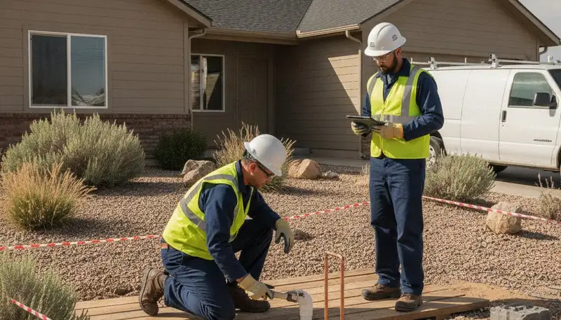Boise, ID plumbing repair team fixing a leaking pipe at a local home