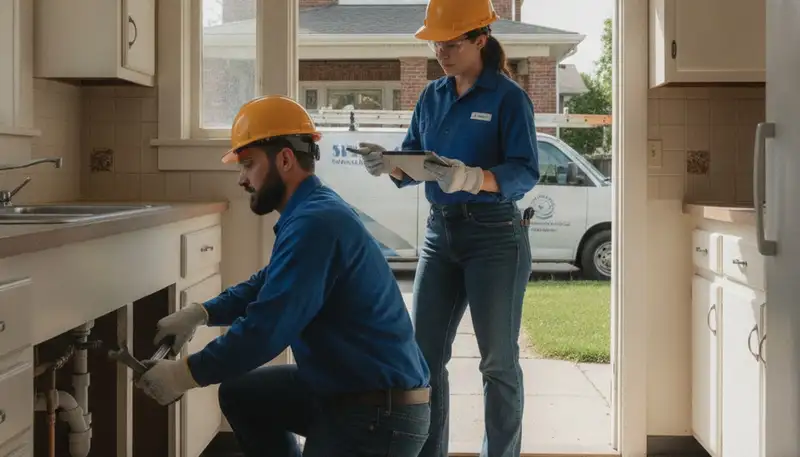 Boise, ID plumbing repair technician servicing a residential pipe leak