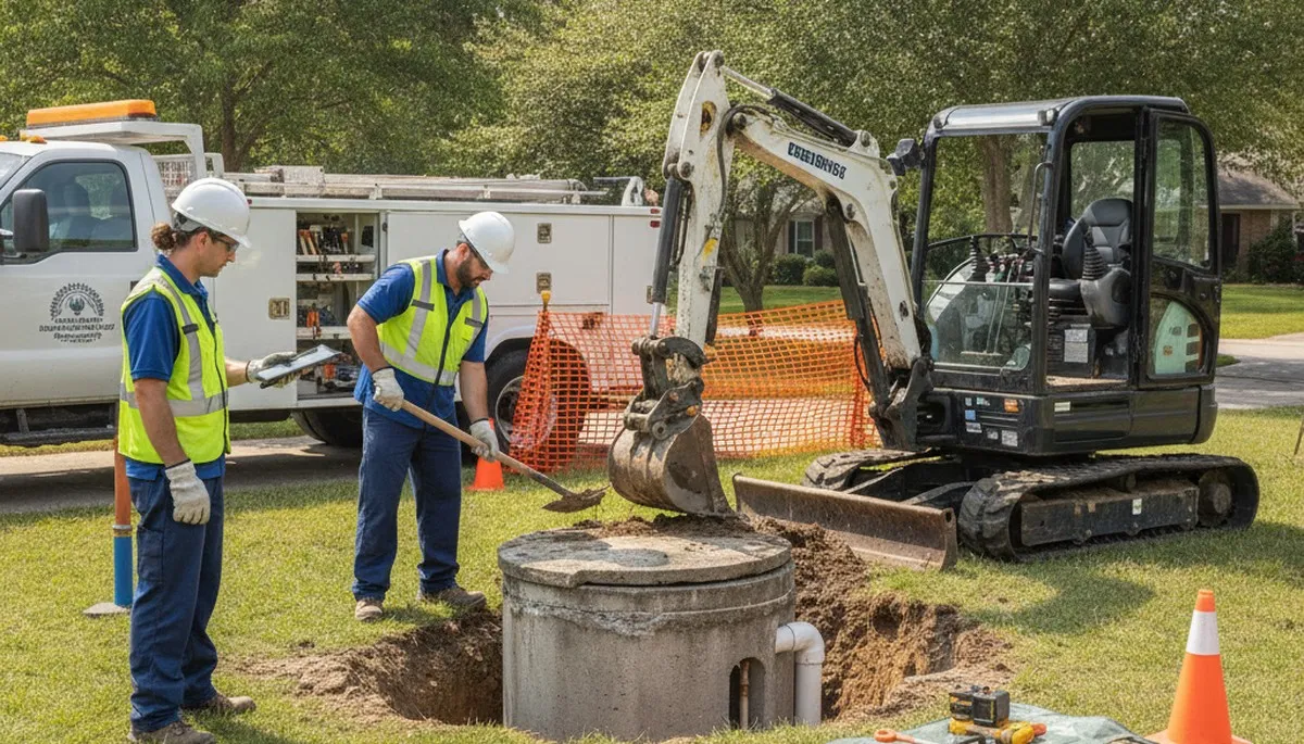 Boise, ID plumber inspecting septic repair system for reliable home service