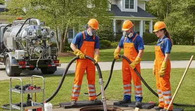 Boise, ID plumber cleaning a septic tank for a home service call