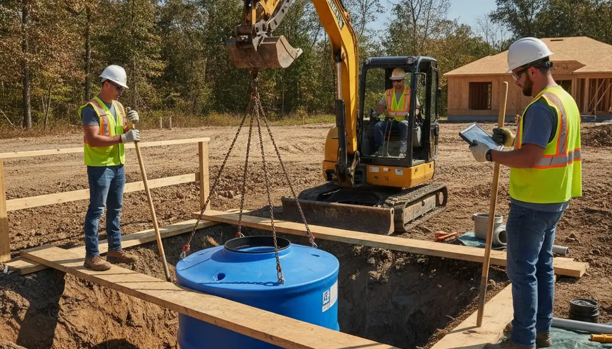 Boise, ID plumbers installing a septic tank for a home service project