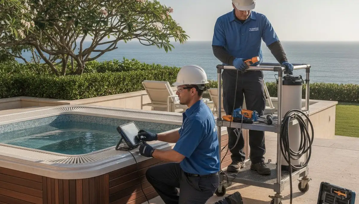 Boise, ID plumber repairing a spa heater and jets for local homeowners