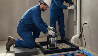 Boise, ID plumber installing sump pump to protect homes from seasonal moisture and runoff