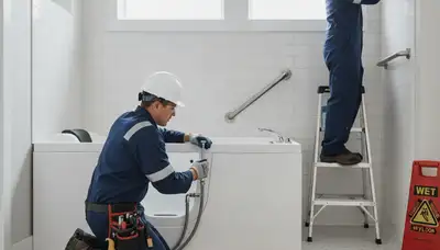 Boise, ID plumber installing a walk-in tub for safer home bathing